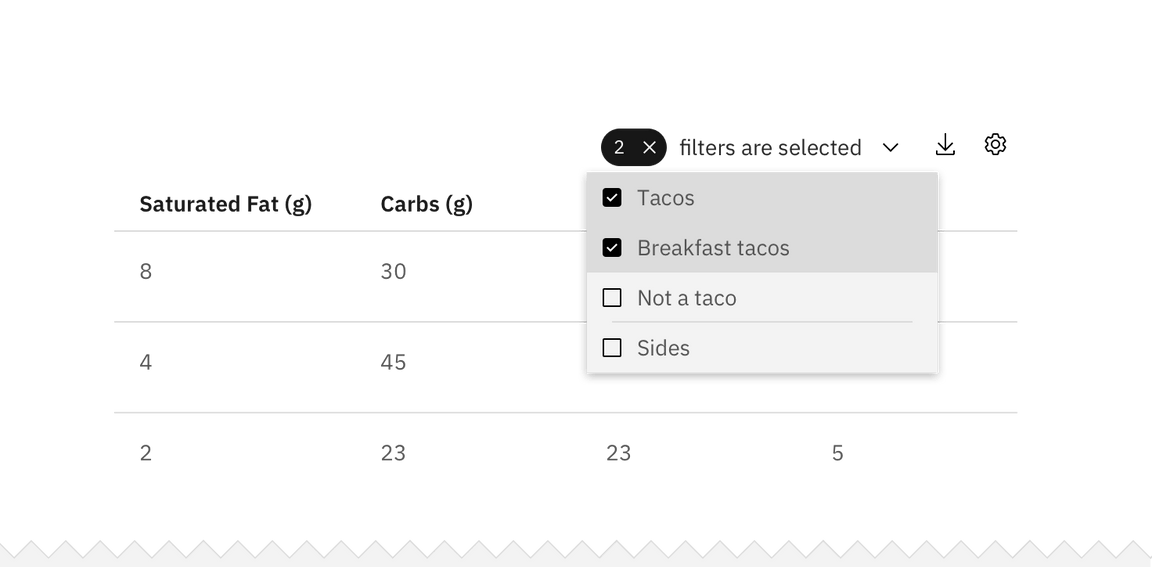 Example of a multi-selection filter in a checkbox set